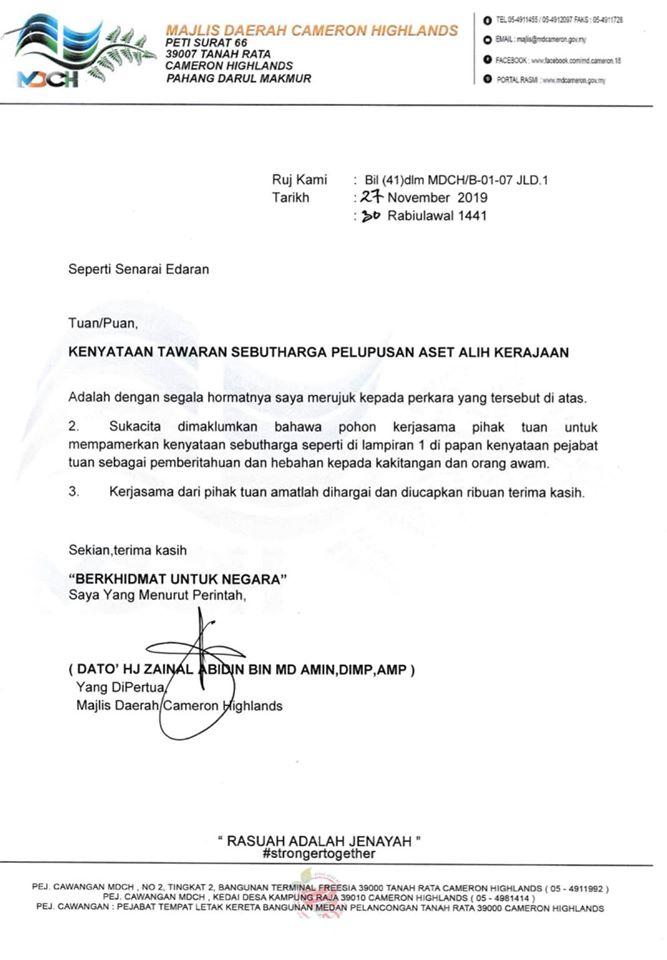 KENYATAAN TAWARAN SEBUTHARGA PELUPUSAN ASET ALIH KERAJAAN